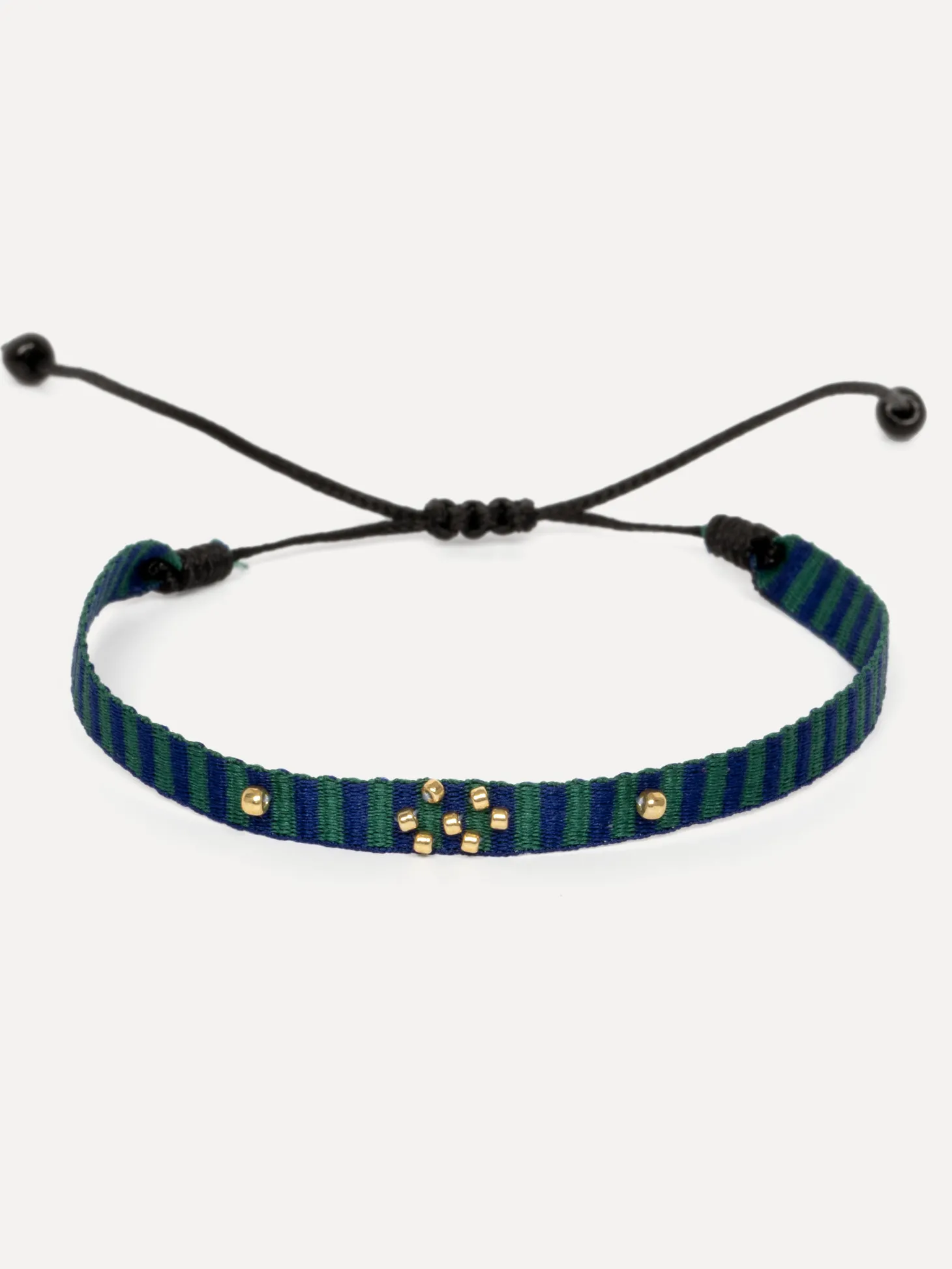 Les Soeurs Armband Frey Beads Navy/Green Stripe Outlet