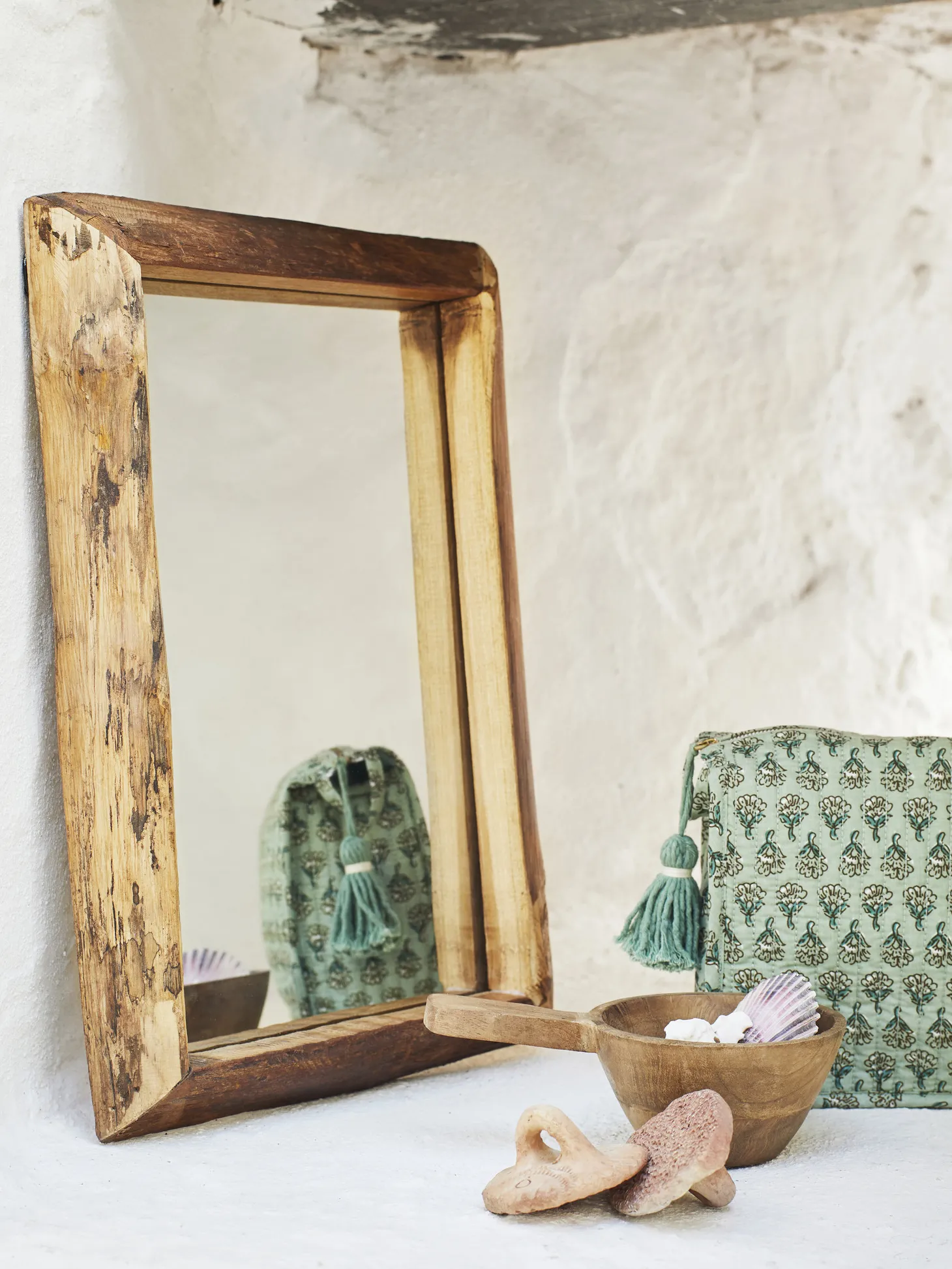 Madam Stoltz Bedrukte Toilettas Met Kwastje Light Green/Aqua/Brown Flash Sale