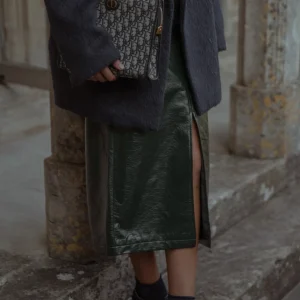 Les Soeurs Vegan Leren Midi Rok Alexia Dark Green Sale